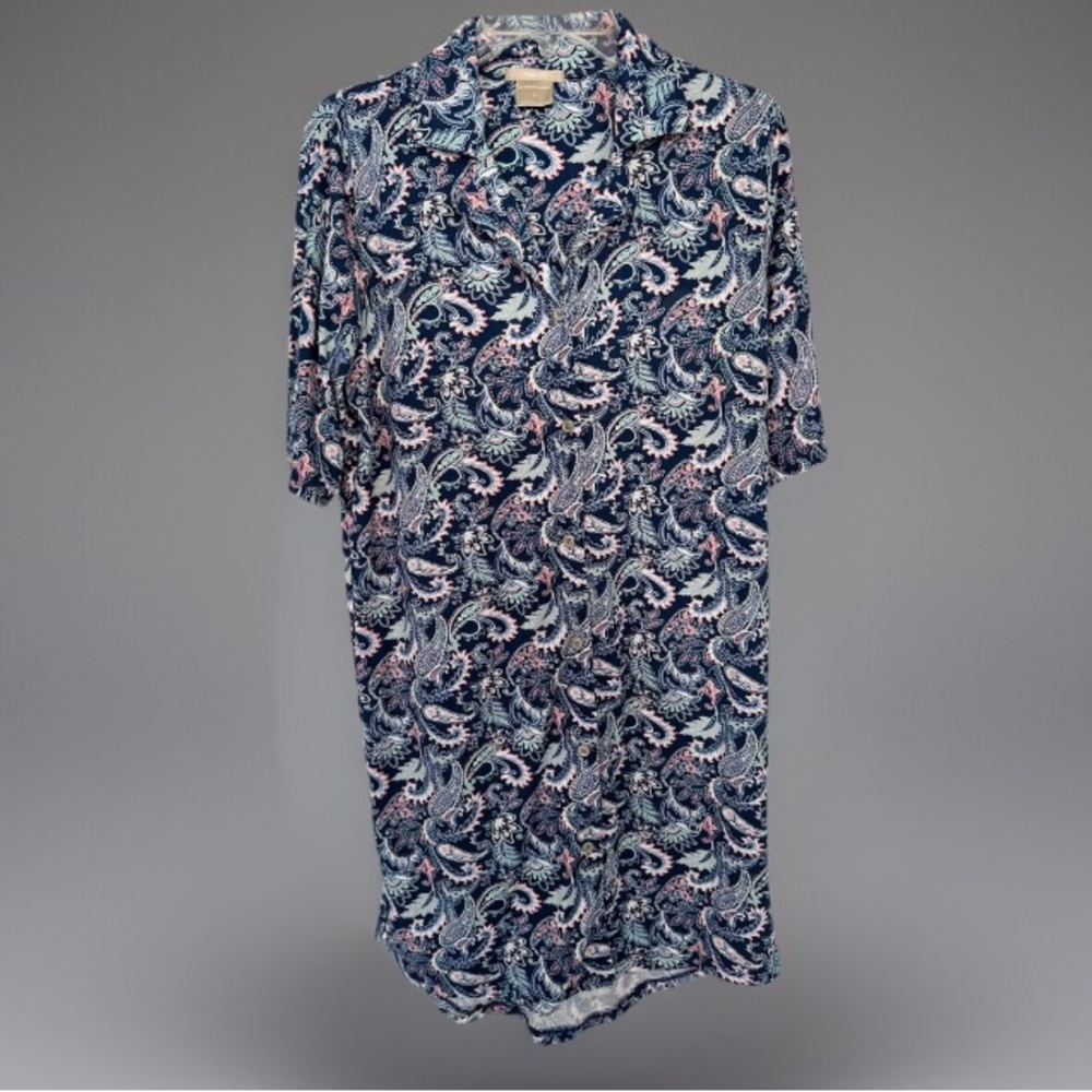 Women’s Ink & Ivy Navy Paisley Sleep, Lounge Shirt NEW Button Up short sleeve